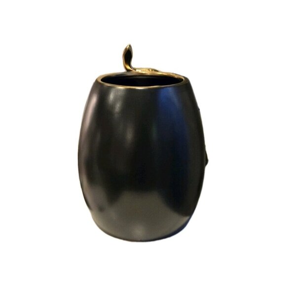 New Modern Black Ceramic Vase W/ Gold Snake Design Planter Home Decor Accent - Picture 2 of 3